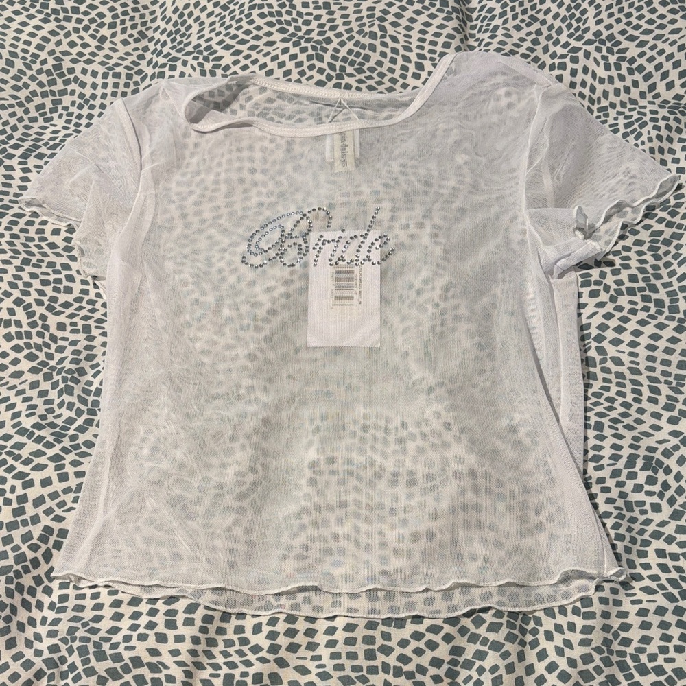 Dippin' Daisy's White Sheer 'Bride' Short Sleeve Tee with Rhinestones